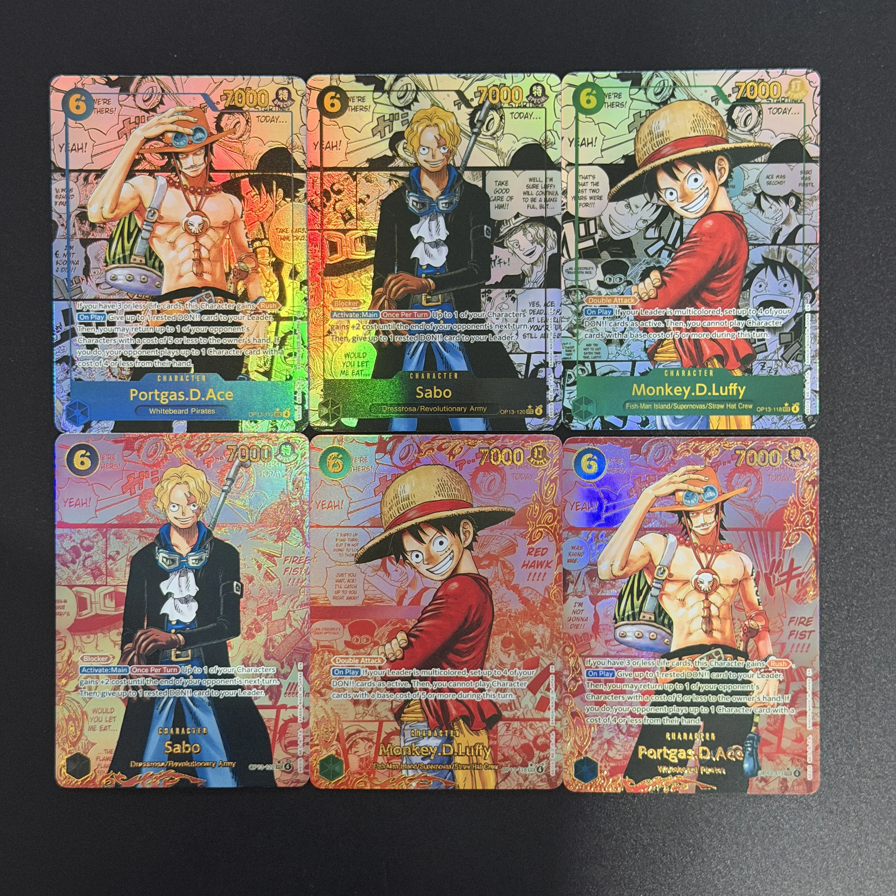 One Piece English Flash Card OP13 Monkey D Luffy OP13-118 SEC Alt Art Portgas D Ace Sabo Collection Anime Game Card