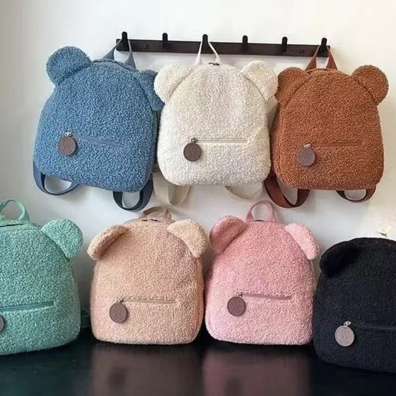 

Хит продаж, милый плюшевый рюкзак из овечьей шерсти для студенток, школьная сумка в форме медведя, небольшой рюкзак