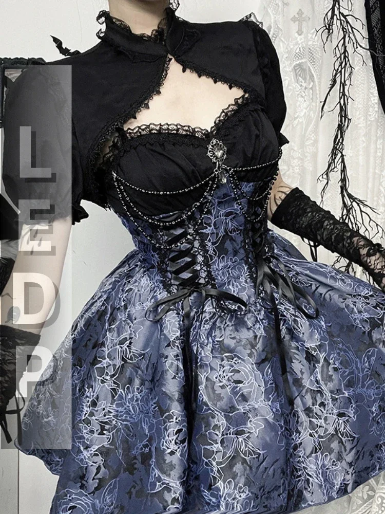 IMU Vintage Gothic Smock Women Palace Style Elegant Cute Lace Patchwork Puff Sleeve Crop Tops Aesthetic Fairy Indie Clothes