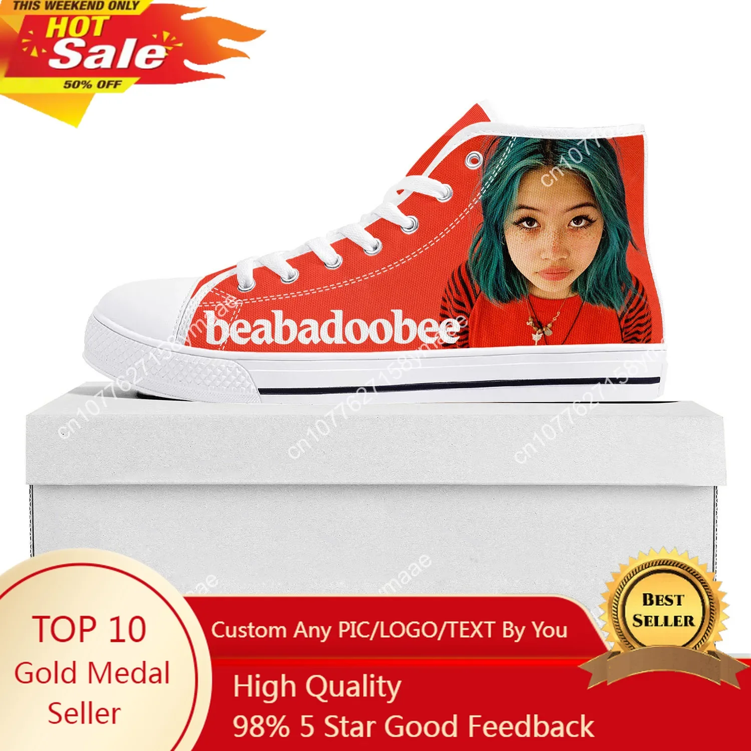 

Beabadoobee High Top Sneakers Mens Womens Teenager Canvas High Quality Sneaker Casual Custom Made Shoes Customize DIY Shoe White