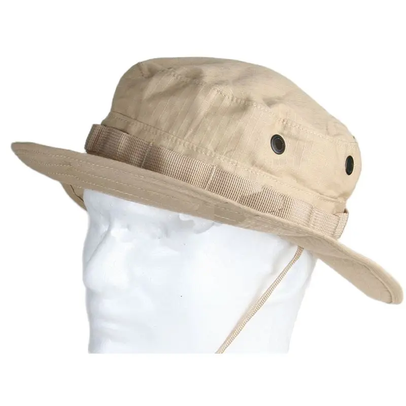 Taktische Khaki-Sonnenschutzkappe mit runder Krempe, Boonie-Sonnenschutz, Kopfbedeckung, Outdoor, Wandern, Angeln, Jagd, sonnenfest