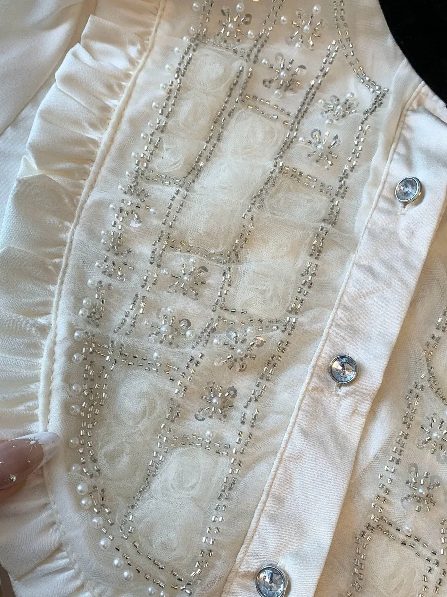 Ele Paillettes Embellished Satin irt Donna Autunno Faion Pendolarismo Sle Coreano Loose Fit Lungo Sve Casual irt
