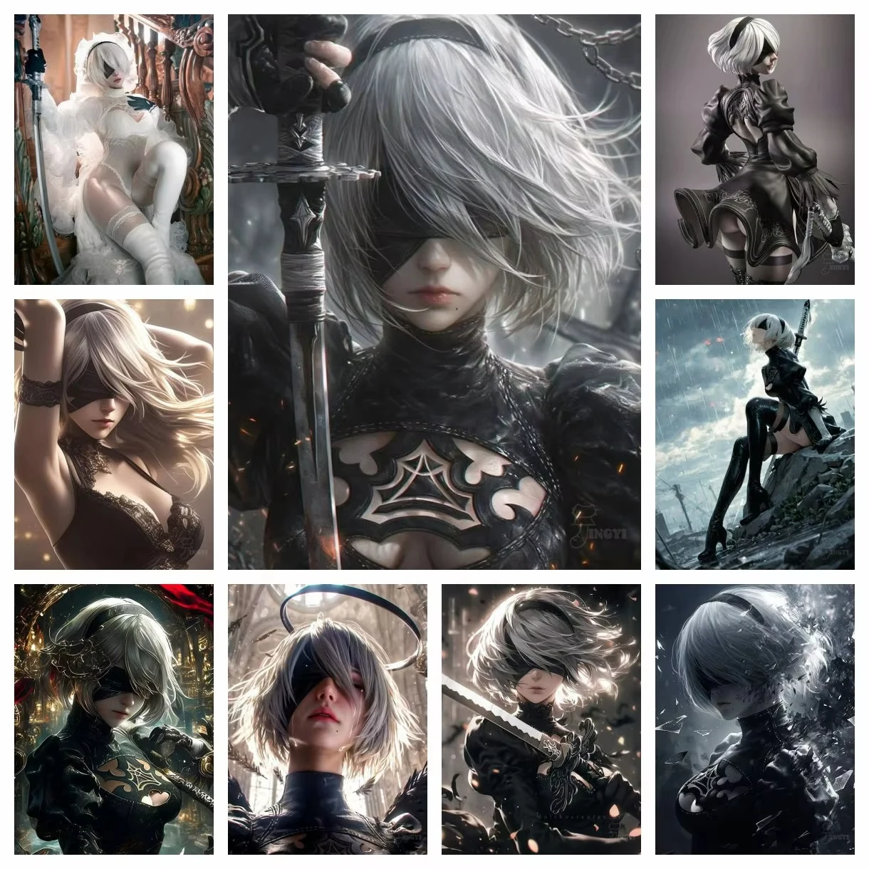 NieR:Automata Diamond Painting Kit DIY Diamant-Stickerei Kreuzstich Handgemachtes Kunstgeschenk Handwerk Heimdekoration Geschenk für Erwachsene und Kinder