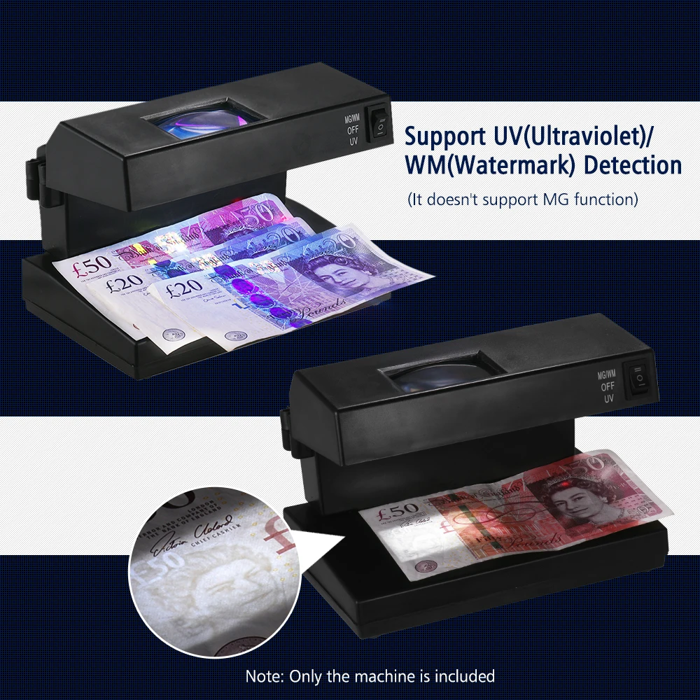 Portable Desktop Counterfeit Bill Detector Cash Currency Banknotes Notes Checker Machine Support Ultraviolet UV and Watermark