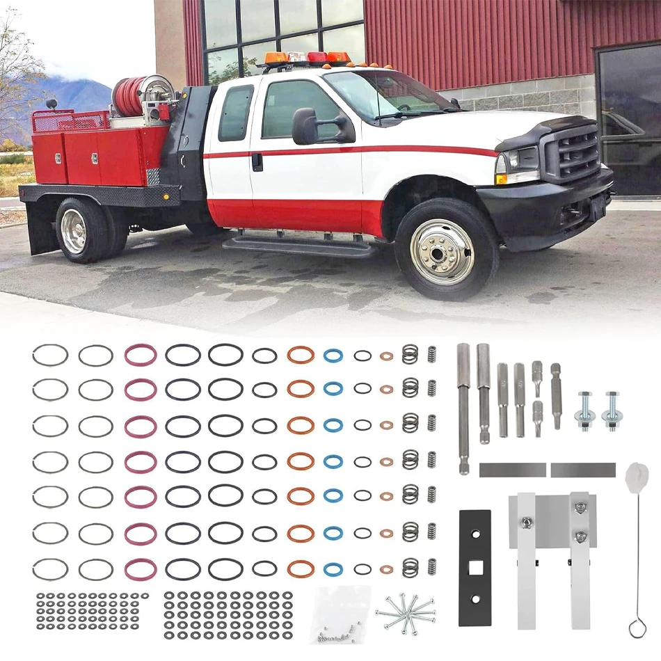 TM 7.3L Powerstroke Injector Rebuild Kit Shim Kit with Vice Clamp Special Tools Springs & O-Ring Seal Kit for 1994-2003 Ford