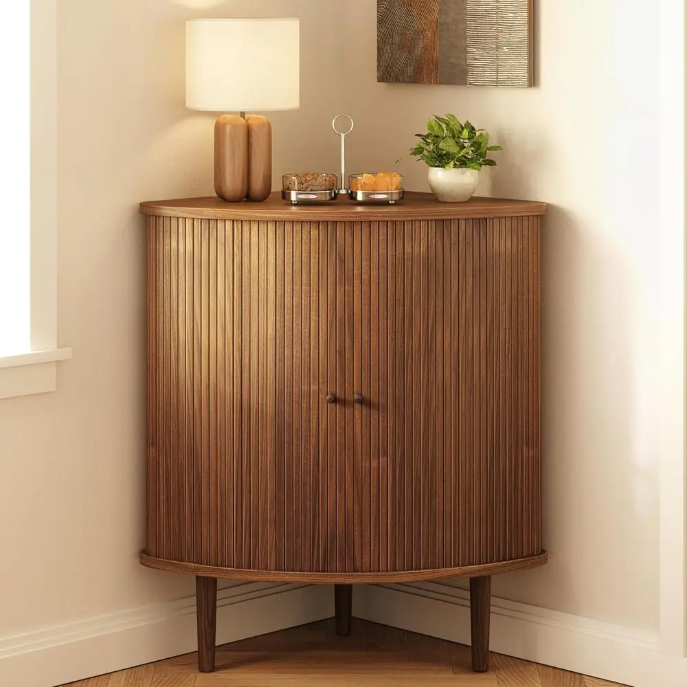 

30 Walnut Sliding Door Bar Cabinet - Angled for Kitchen, Dining, Living Room, Home Office