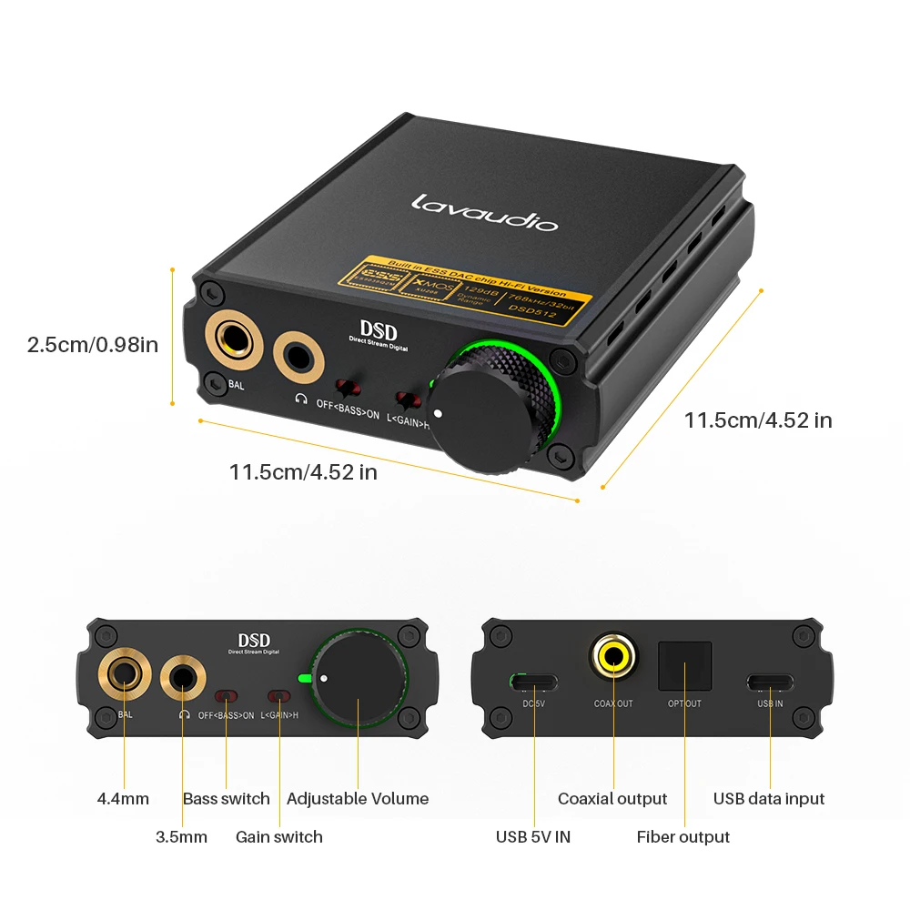 Hot Sale 1Mii Lavaudio DS400 HiFi Amplifier Desktop DAC Headphone Amps 768K/32Bit with 3.5mm RCA Output Audio Interface