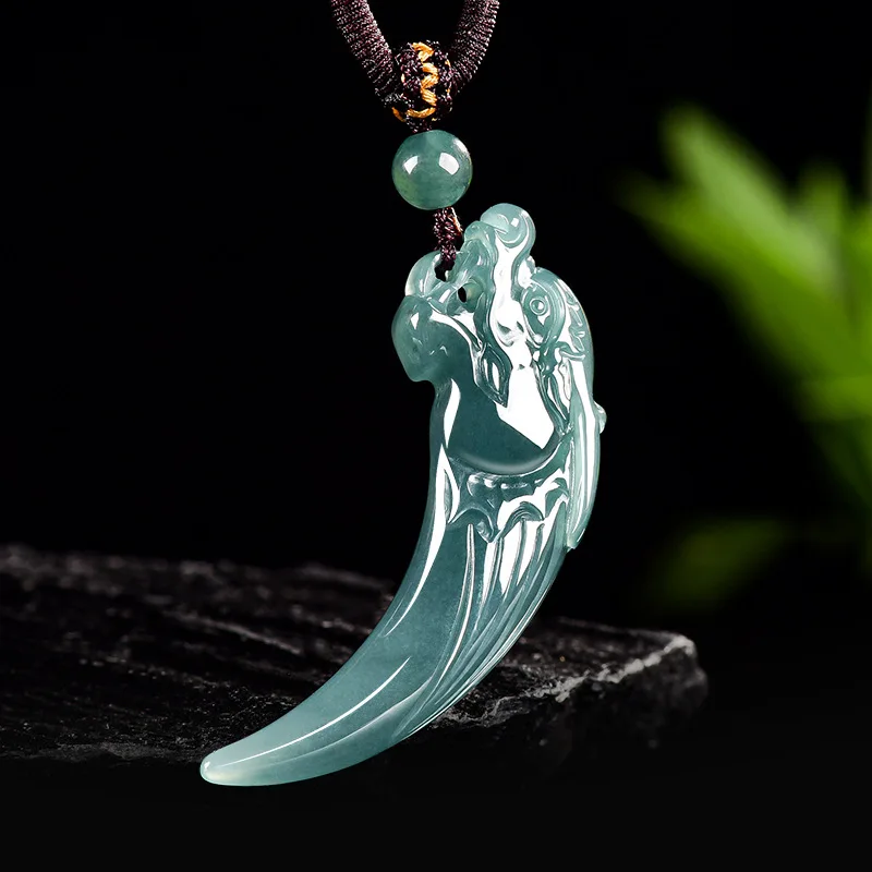 

Аутентичный натуральный нефритовый кулон A-класса с голубыми водными драконами и зубами «Xiao Long», ледяной нефрит, дизайн унисекс для мужчин и женщин, ювелирные изделия