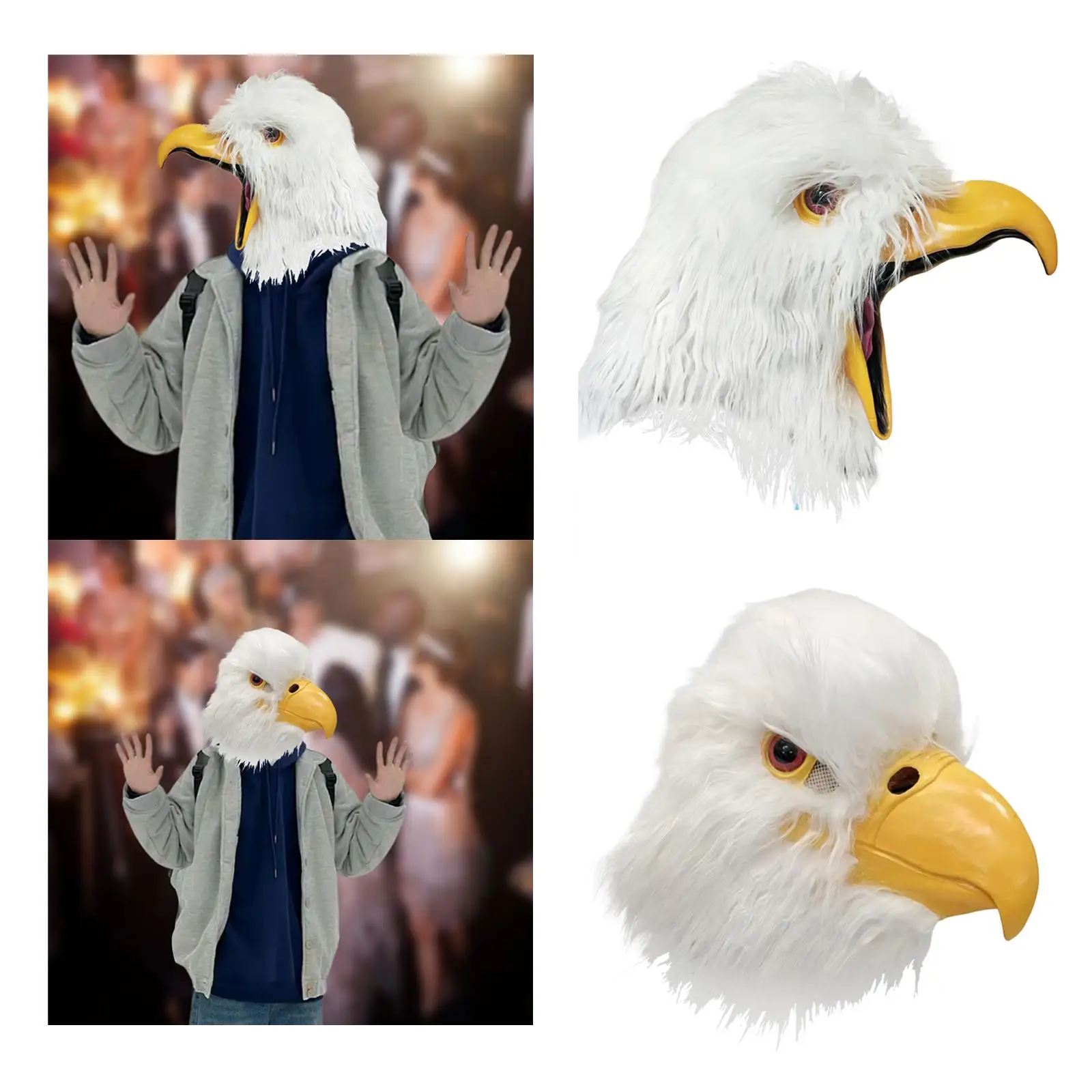 

Bald Eagle Head Mask Christmas Party Headwear Latex Animal Bird Mask Full Head Cover for Stage Shows Pub Role Play Holiday Bar