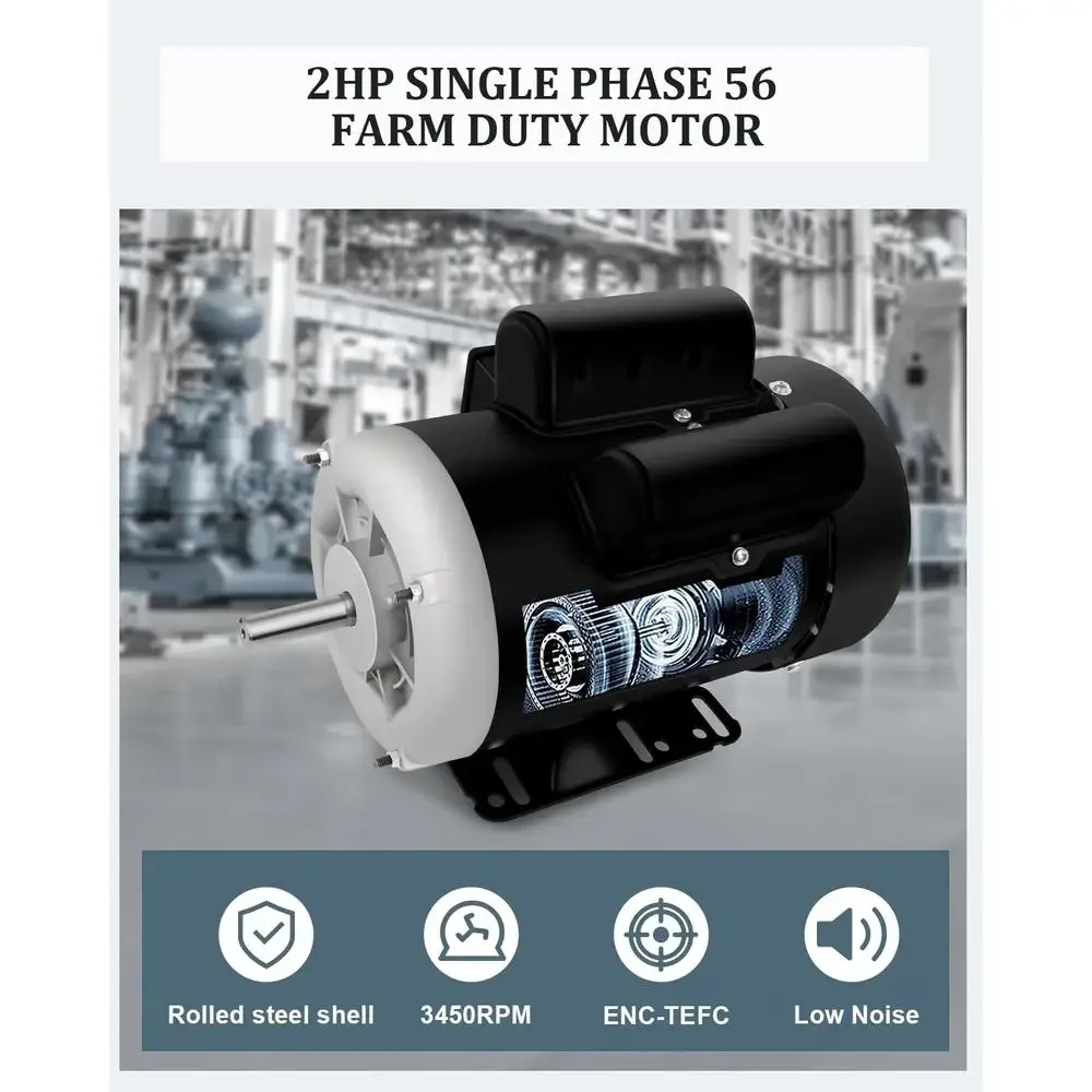 2 HP محرك كهربائي أحادي الطور 3450 دورة في الدقيقة TEFC مزرعة واجب CW CCW 115230V 56 إطار 58 رمح قطر بالوعة الحرارة