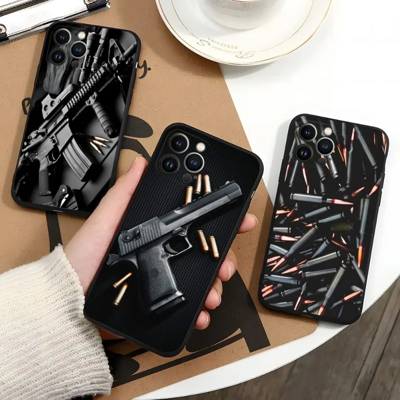 AK47 Handgun Gun BUllets Phone Case Hot For Iphone 12ProMax 15 11 13 14 Pro Xs Max Mini Xr X 7 8 6 6s Plus Funda Cover