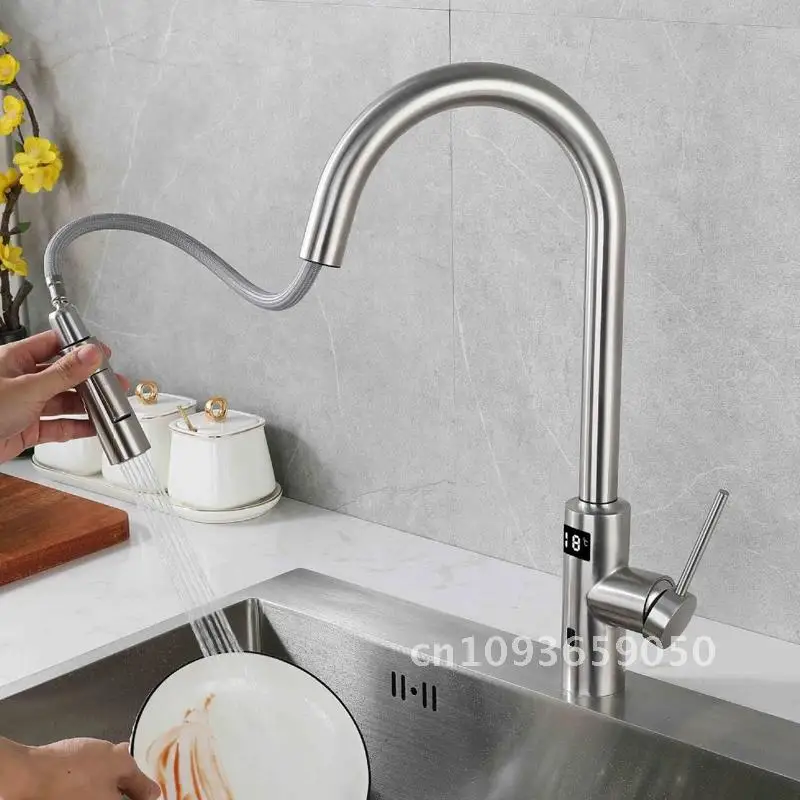 Out Infrared Motion Sensor Faucet Sink Pull Kitchen Down Hot Cold Mixer Sense Tap Swivel Touch Luxury Crane Steel Stainless 304