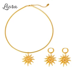 Liora Spiral Sun Pendant Necklace Dangle Earrings For Women Stainless Steel Snake Chain Charm Women Jewelry Sets Party Gifts