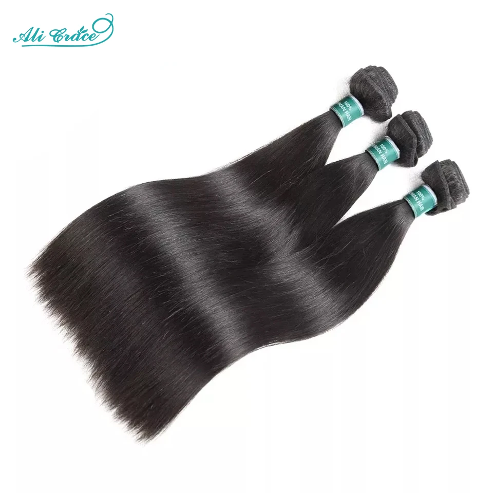 ALI GRACE Indian Straight Hair 3 Pcs Human Hair Bundles Remy Hair Extention 10-28 Inches Natural Color Straight Hair 3 Bundles