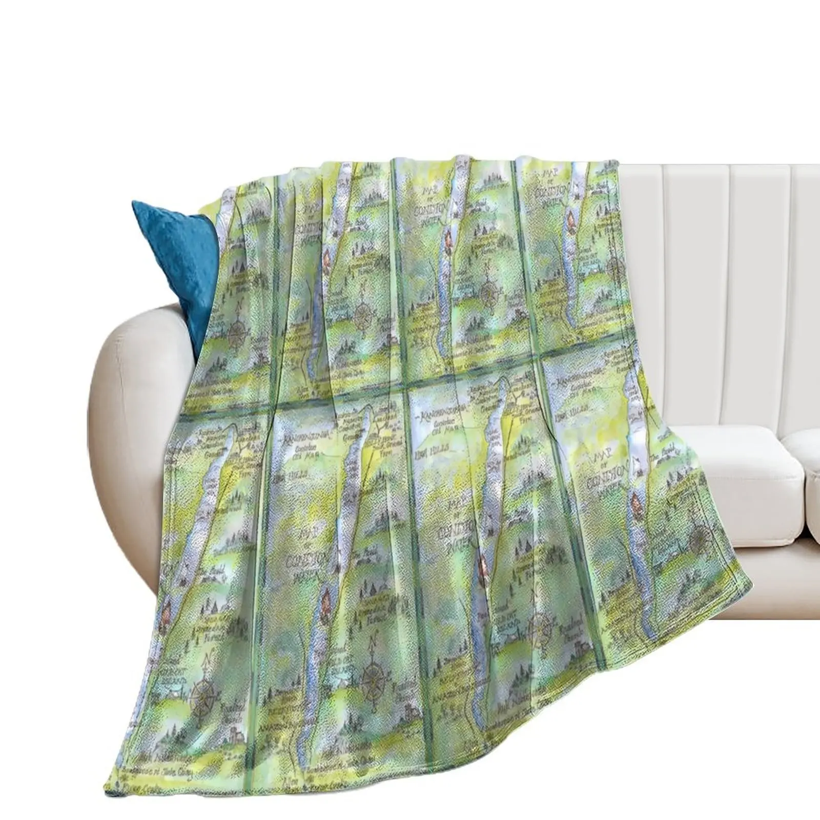 Swallows and Amazons map of Coniston Water - Throw Blanket Sofa Heavy Blankets