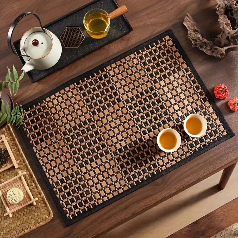2PCS Rectangular Bamboo Placemat Heat-Resistant Stain-Resistant Dining Table Mat Scald-proof Anti-Slip Tea Table Mat Tableware