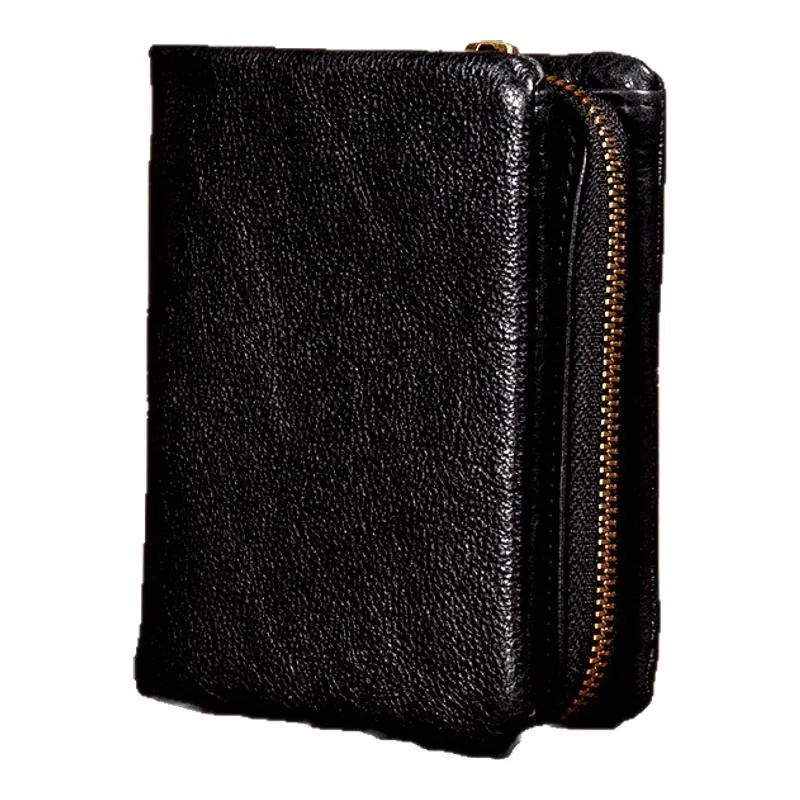 Original vegetable tanned cowhide short wallet, retro top layer cowhide wallet, handmade genuine leather multifunctional wallet