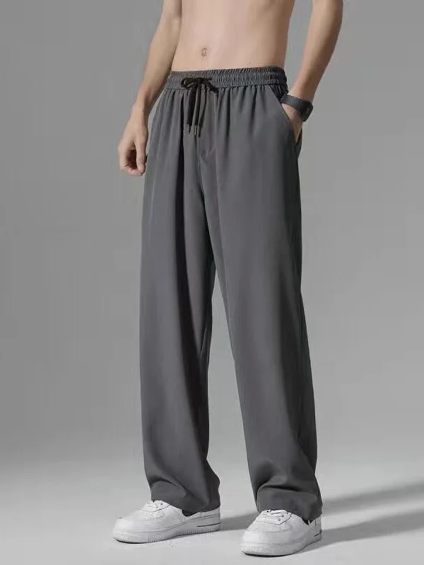 

Loose Straight Leg Pants for Men Pure Color Comfortable Casual Trousers mid Waist Rope Door Europe Sle Autumn Khaki