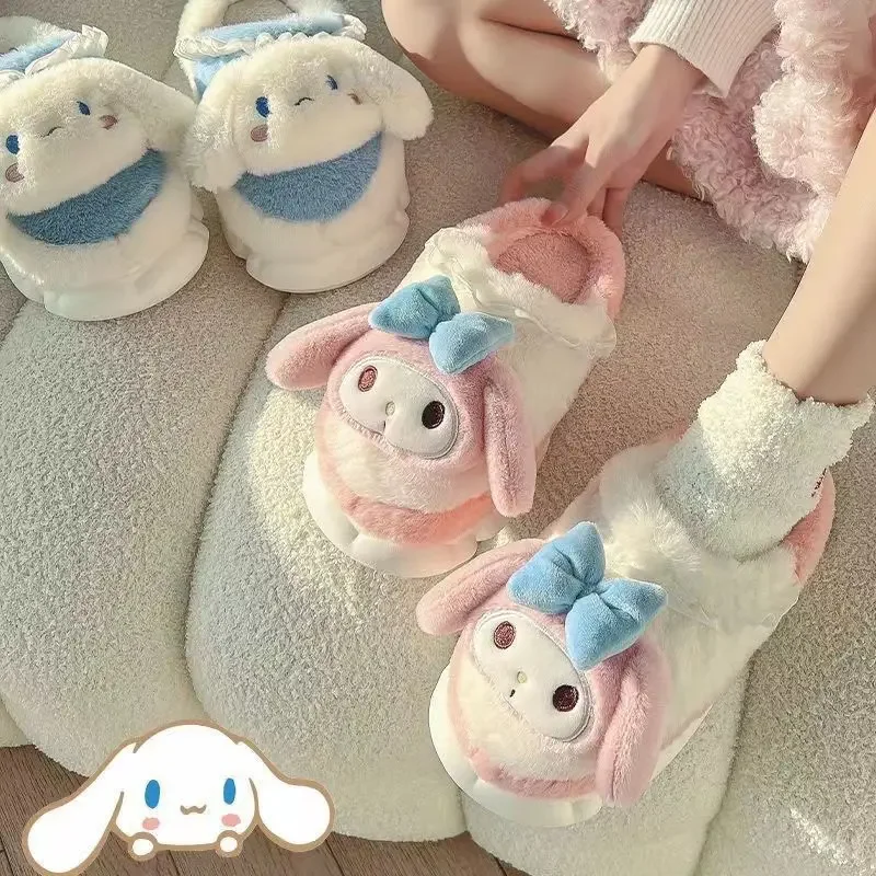 

Sanrio Kawaii My Melody Kuromi Cotton Slippers Cinnamoroll Anime Cartoon Exquisite Skin Friendly Warm Thick Soled Plush Slippers