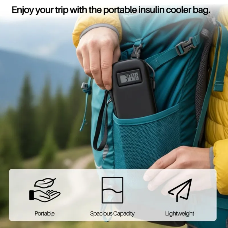 LNHF EVA Insulin Cooler Box with Temperature Display - Portable Medical Travel Case for Medication
