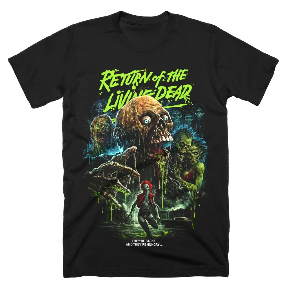 Camiseta Masculina Retrô de Verão com Estampa de Terror de Zumbi - Retorno dos Mortos-Vivos - Manga Curta, Estilo Streetwear, Caimento Solto, Camiseta para Fãs de Terror dos Anos 80