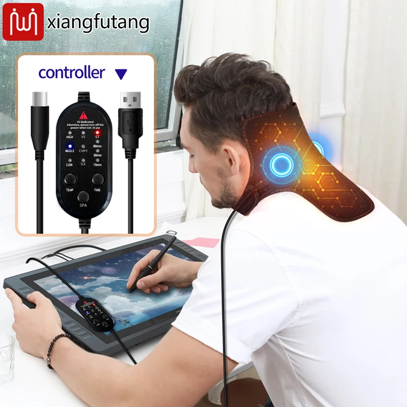 Electric Heated Neck Brace Massager Belt with 3 Adjustable Temperature Levels for Warmth And Neck Massage Relaxation Support view 5