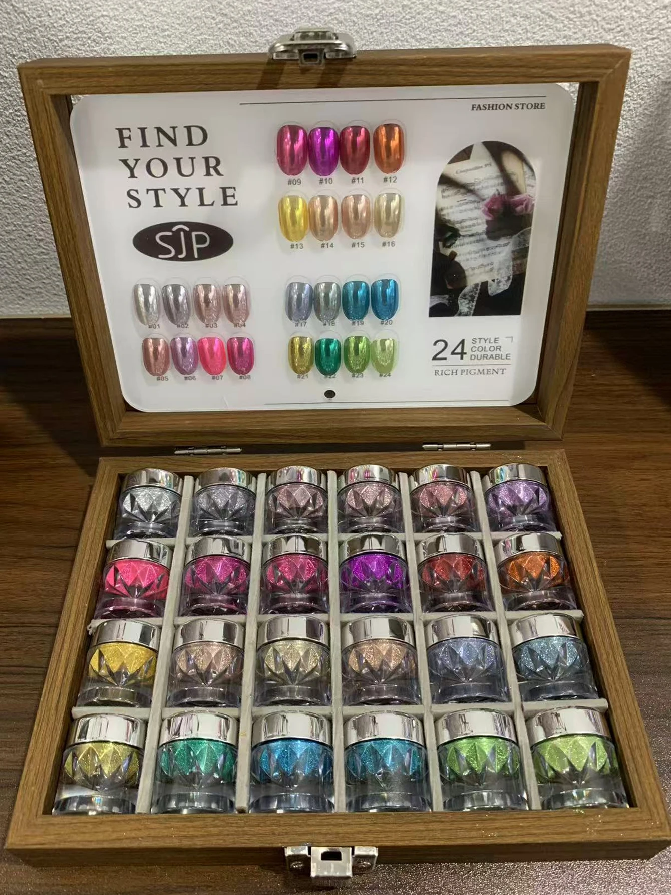 24-Color Dopamine Nail Art Mirror Powder Set with Color Chart and Storage Box, DIY Nail Art with Charm and Artistic Touches