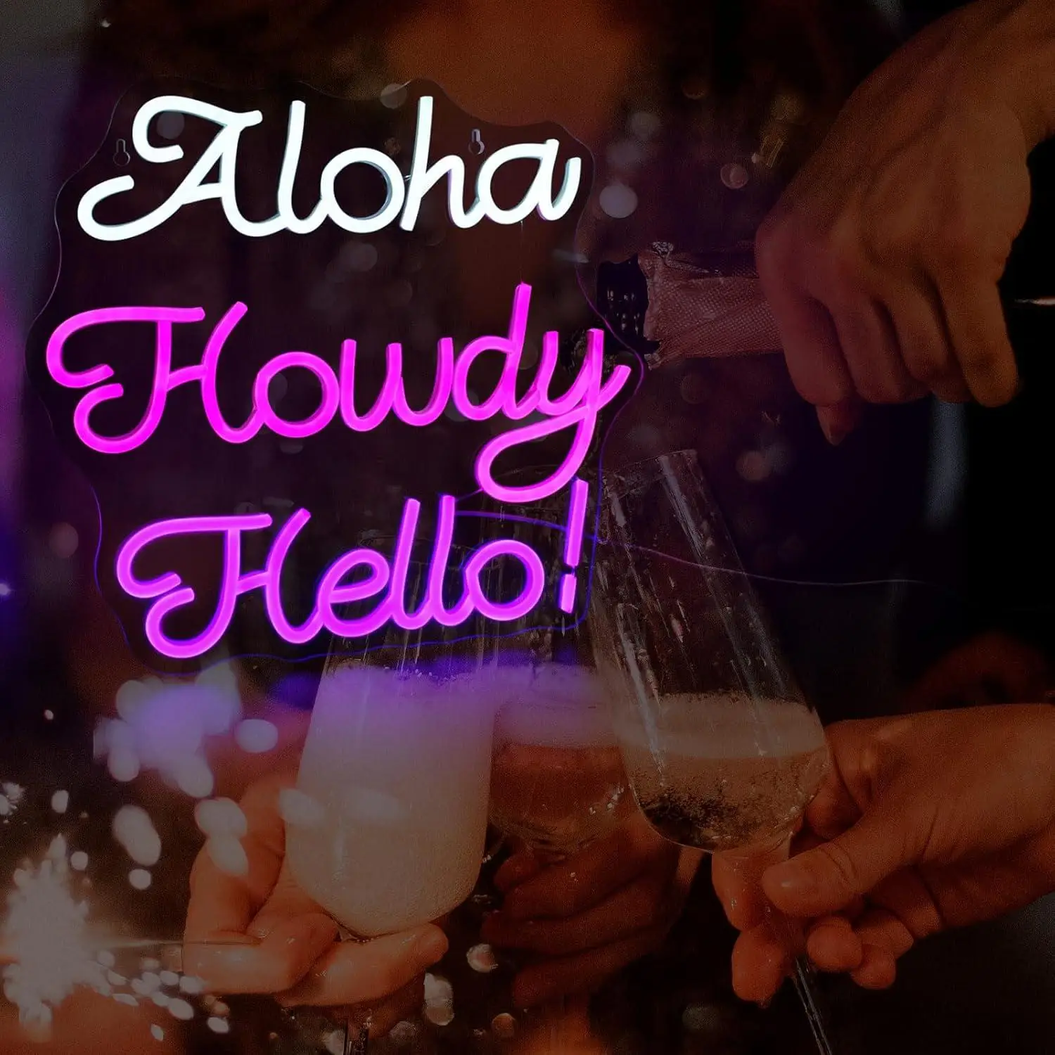 Aloha Howdy Hello Neon Sign Dimmable LED Lights for Bedroom Beach Bar Tiki Shop Home Tropical Theme Birthday Party Wall Decor