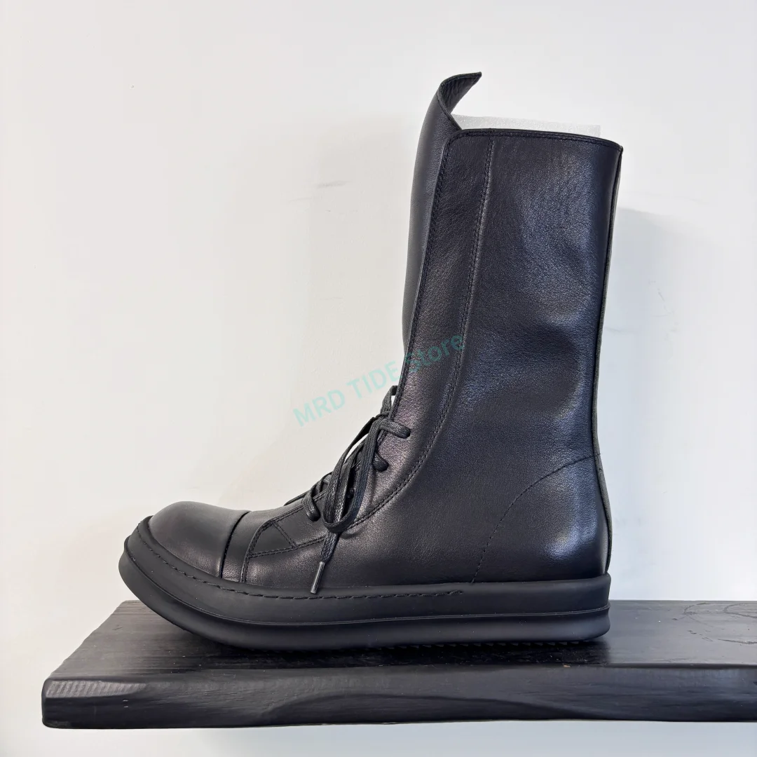 Brand Men Casual Shoes Owen Genuine Leather Long Shoe Tongue Flat Women Shoes High Top Ankle Boots Vintage Luxury Designer