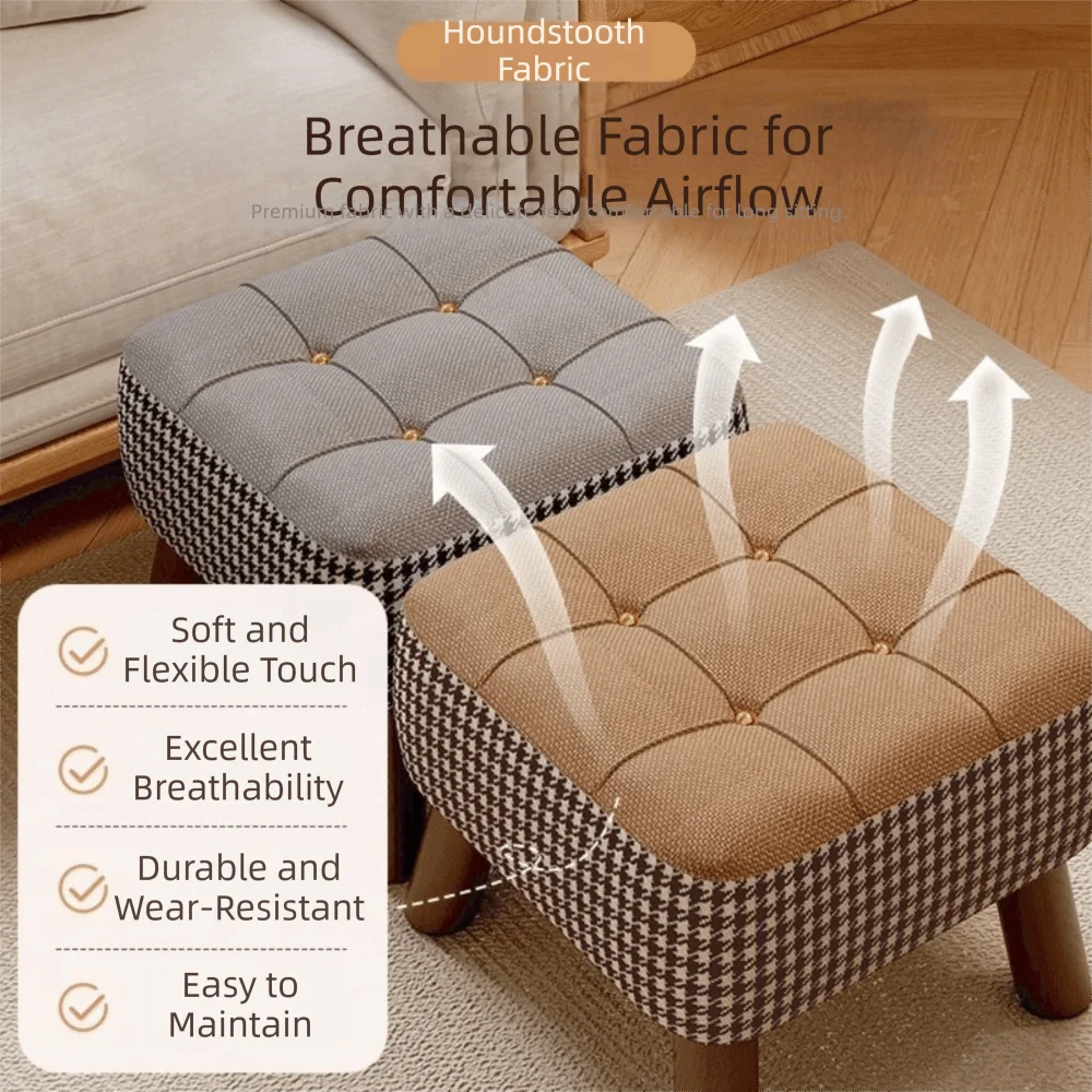 Soft Upholstered Seat Low Stool Compact Design Lightweight Soft Pack Stool Sturdy Wooden Legs High-End Look Ottoman Home Decor
