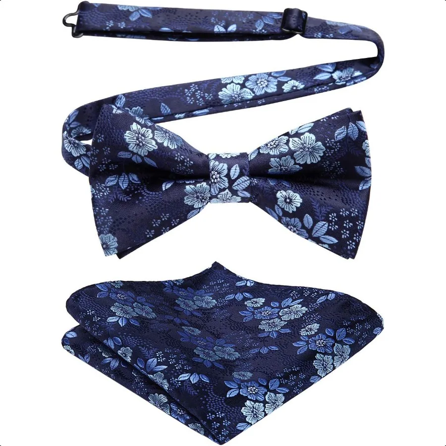 

HISDERN Bow Ties for Men Paisley Floral Pretied Bowtie Pocket Square Set Men's Formal Bow Ties Wedding Party