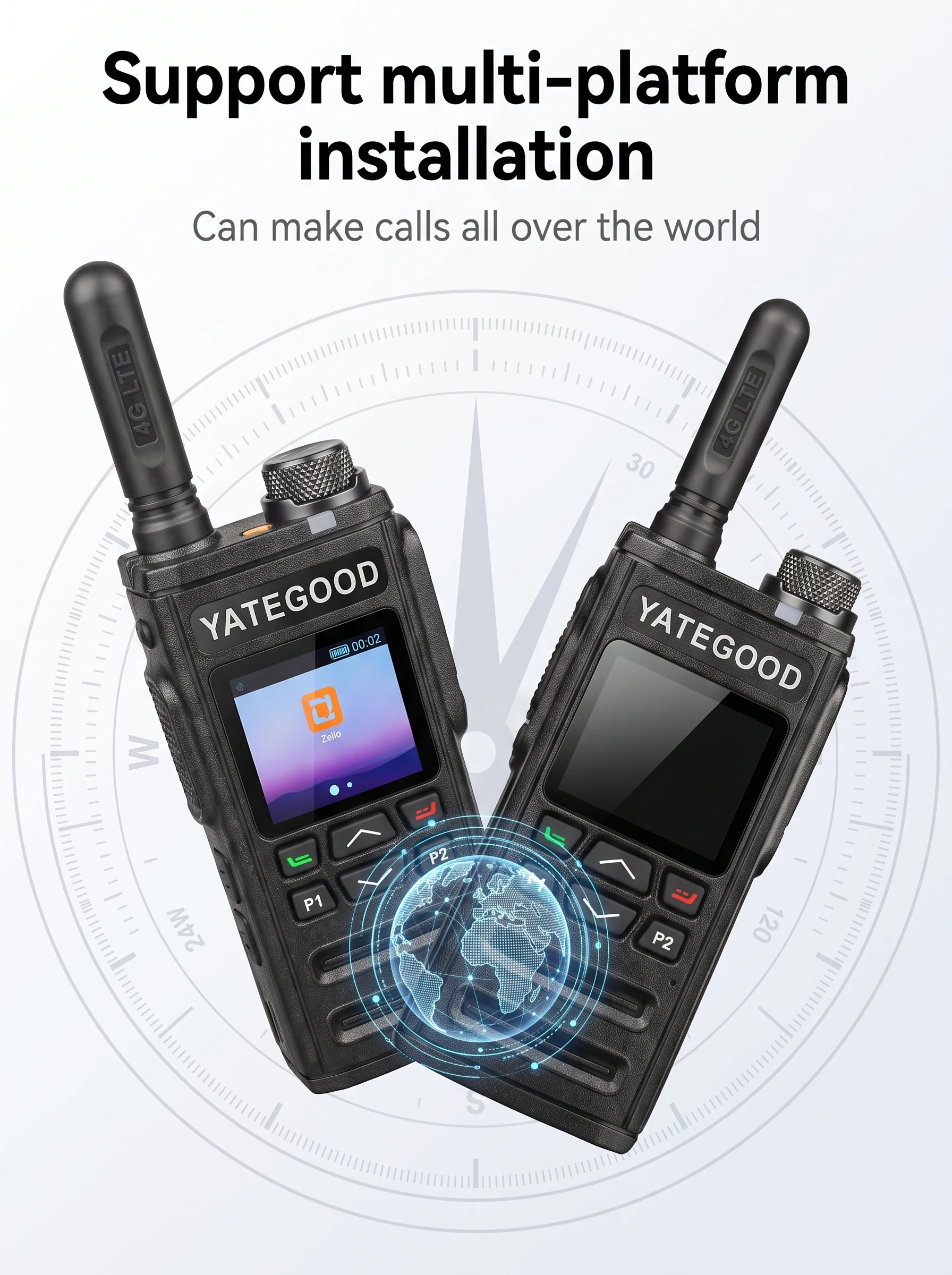 Global ZELLO Walkie Talkie Network 5000KM 3G 4G Radio WiFi 100KM Bluetooth GPS