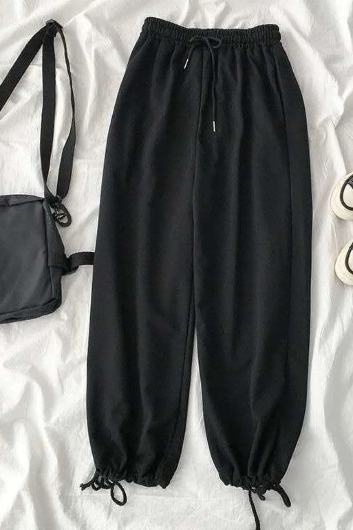 

Summer New Fashionable Simple Solid Color Women's Loose Drawstring Versatile Casual Straight Leg Pants Sports Wide Leg Pants