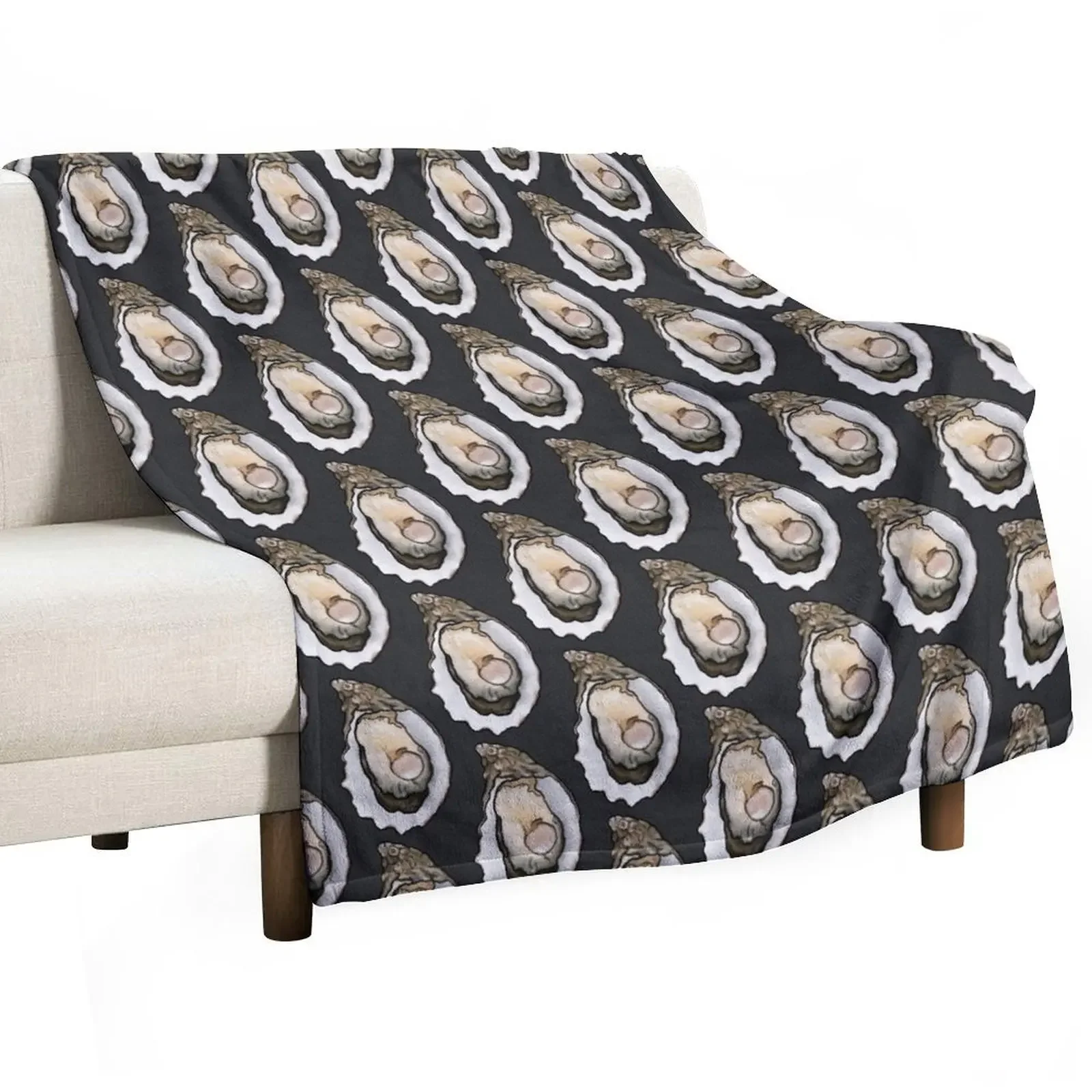 Oyster Feast with Pearls in Charcoal Throw Blanket Heavy Thermal Shaggy Blankets