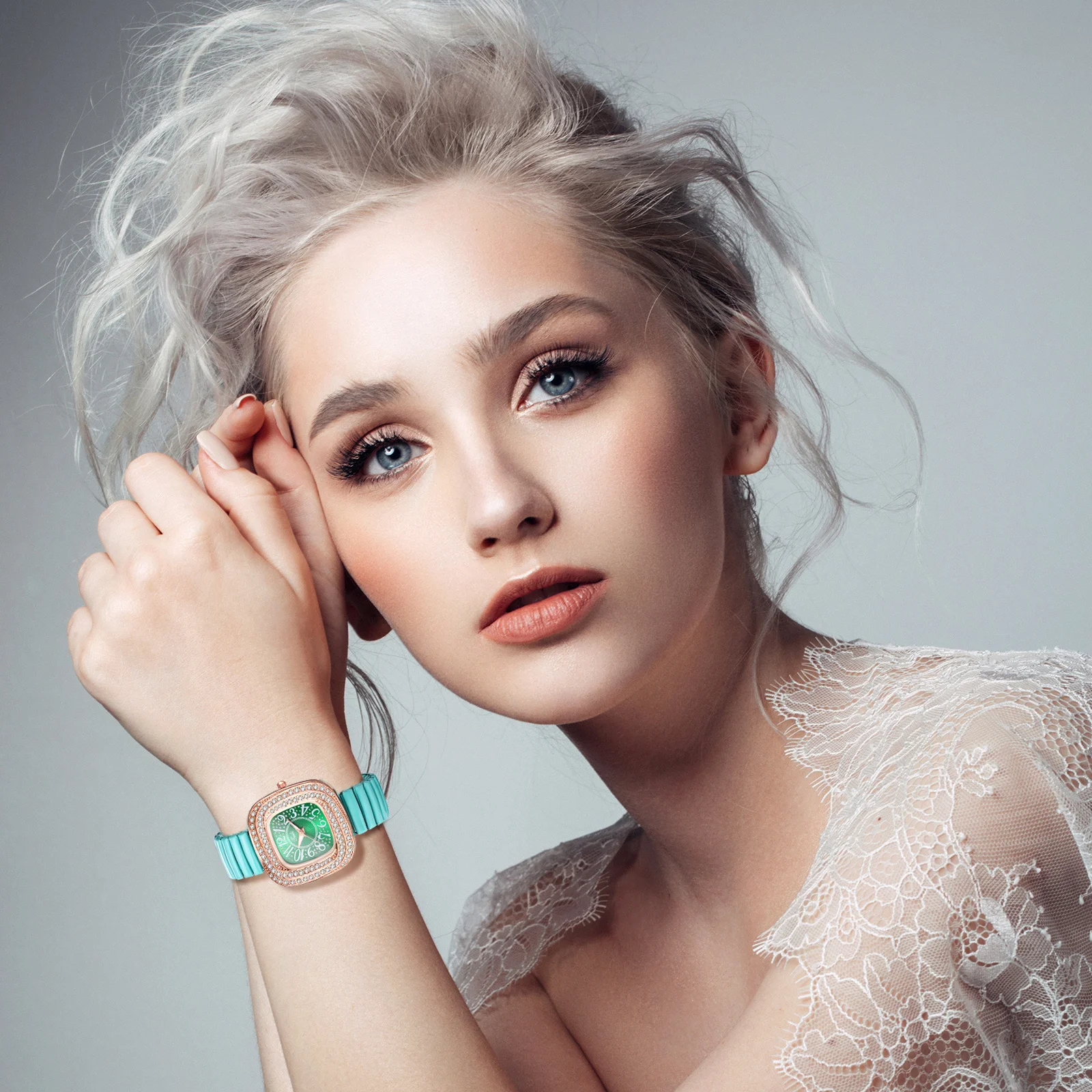 Lancarro orologio elastico con diamante quadrato da donna cinturino in acciaio di precisione quadrante Whirlpool rettangolare orologio da donna delicato impermeabile