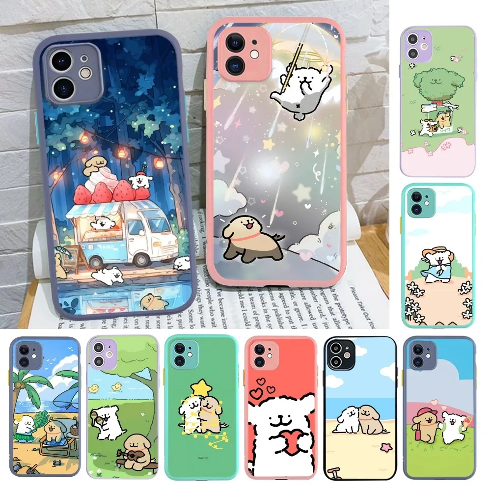 Cartoon L-Line D-Dog  Phone Case for iPhone 14 11 12 13 Mini Pro Max 8 7 Plus X XR XS MAX Translucent Matte Cover