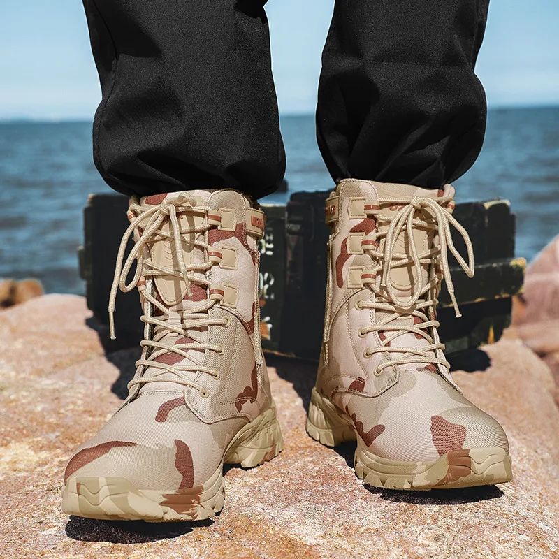 

Мужская походная обувь, удобные армейские ботинки с высоким берцем, мужская уличная нескользящая повседневная мужская обувь на толстой подошве со шнуровкой