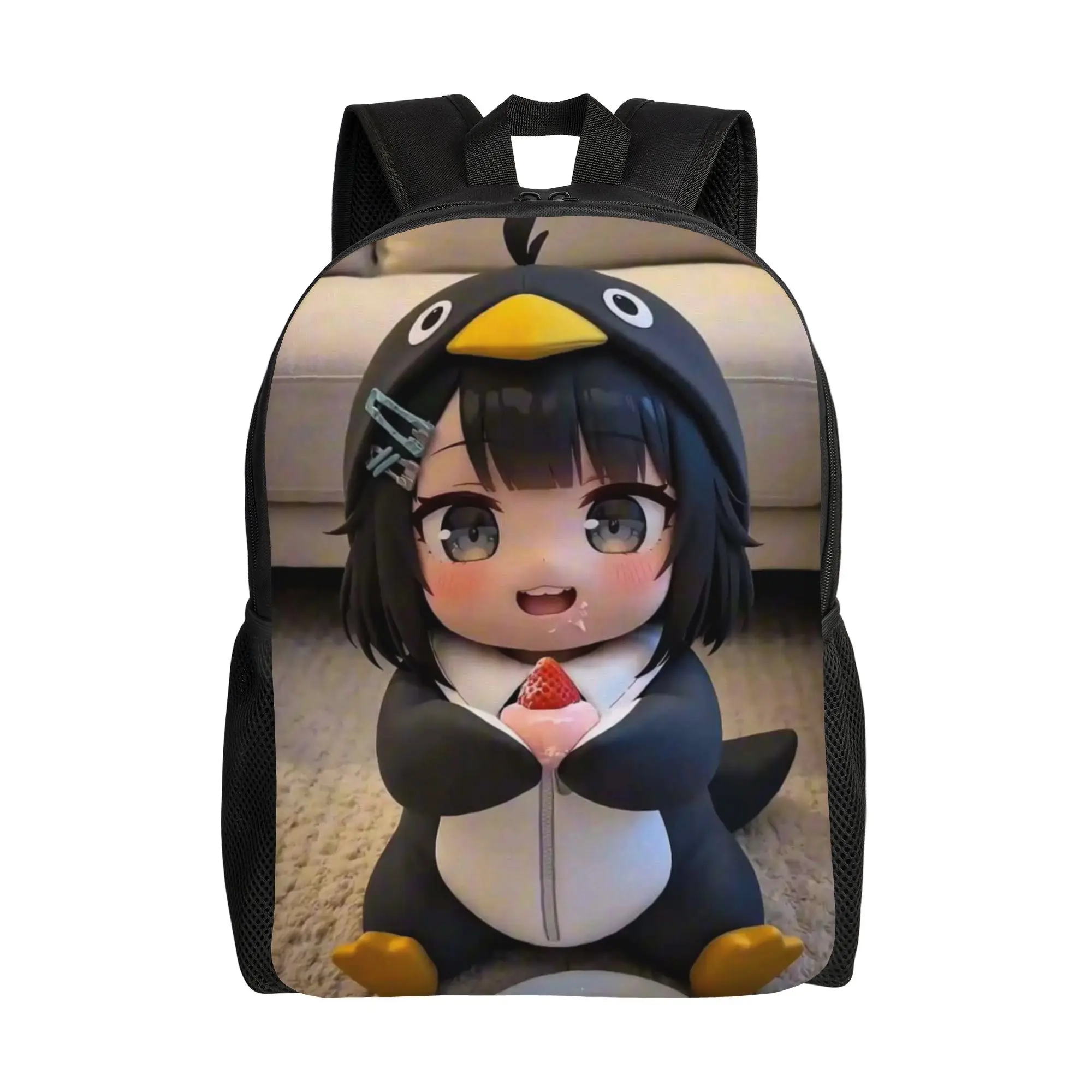 Back to school season Sitting Penguin Girl With Dessert Cake Minimal Cozy Cartoon GUGU GAGA Bookbag  Male Lady Daily Backpack