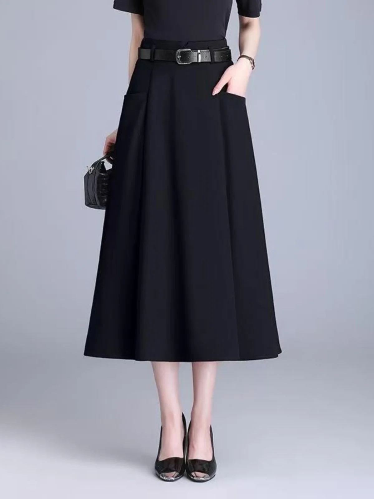 

Женская модная юбка миди с высокой талией, А-силуэт, скрывающая бедра, для весны и осени, с эффектом омоложения