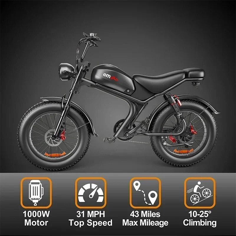 

C93 Ретро Электрический велосипед 2000 Вт с двумя двигателями 20 дюймов Fat Tire City E-Bike 48 В 23 Ач Аккумулятор Горный велосипед дальнего действия MTB Off Road Bike