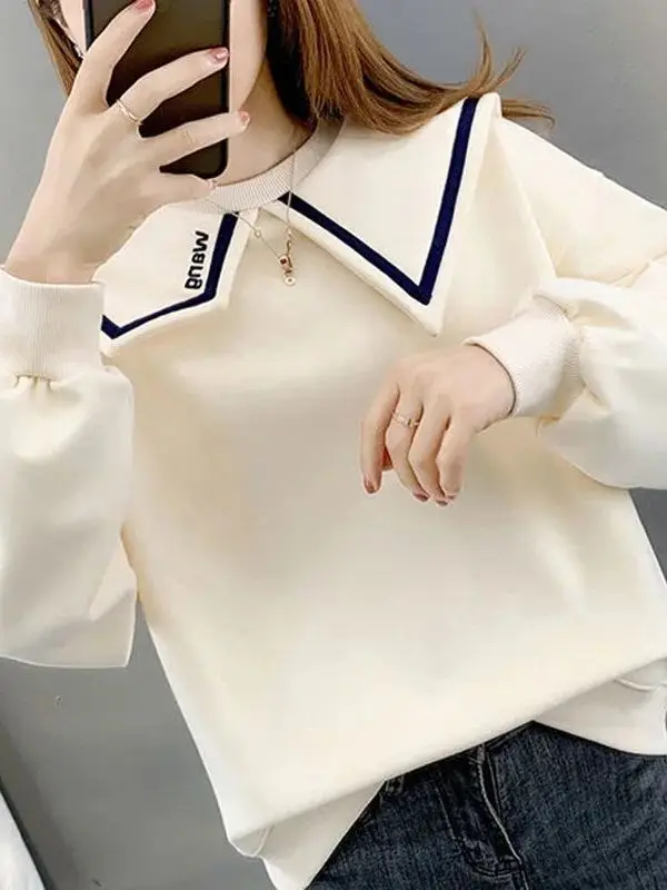 

Faion Loose Spliced Letter Embroidery Sweatirt Women's Cleanfit Sle ort Sve Thin Polyester Ladies irt