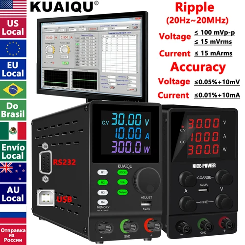 Imagen 1 del producto Fuente de alimentación de banco NICE-POWER, fuente de alimentación de laboratorio programable de 30V 10A con perilla codificadora, almacenamiento de memoria, interruptor de salida