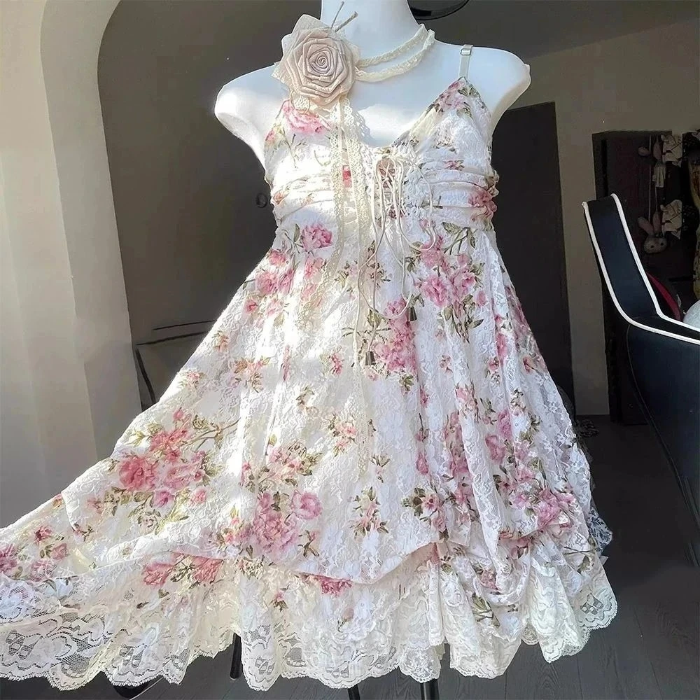 2025 Summer French Style Floral Blouse Woman Chiffon Casual Sexy Tops Sweet Korean Fashion Ruffled Tops Spicy Girls Cyaru