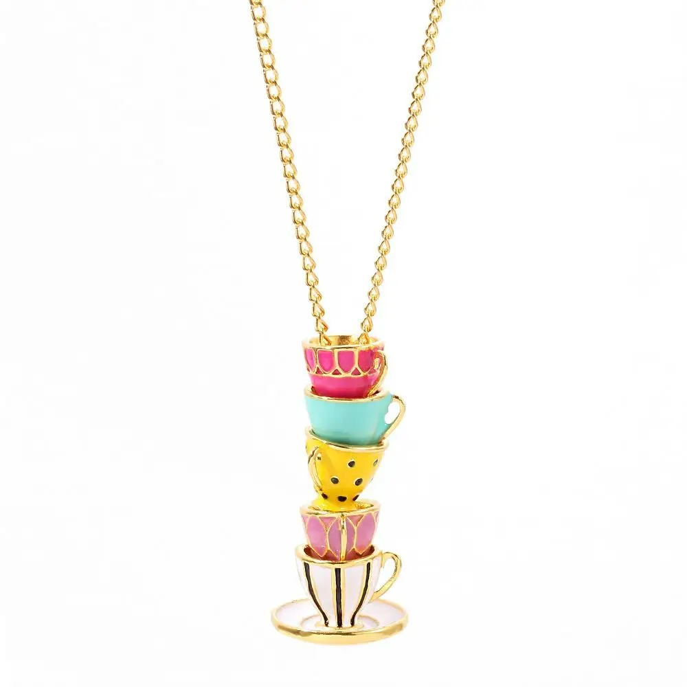 Jewelry Coffee Cup pendant Hand Made Sweater Chain Clothing Accessories Long Necklace Earrings Teapot Necklace Tea Cup Necklace