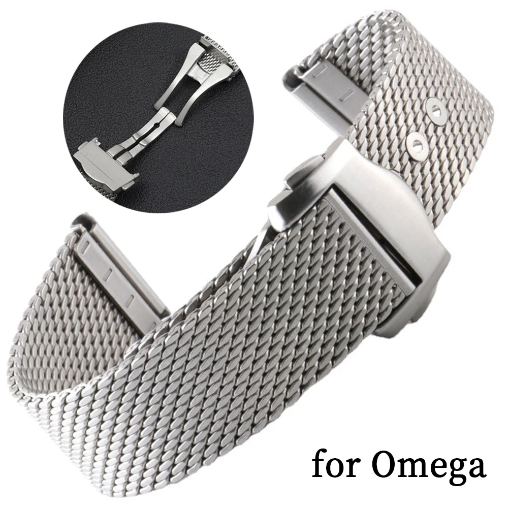 

20mm Stainless Steel Watchband for Omega Seamaster 007 Diving Bracelet Folding Buckle Strap for Seiko Mesh Milanese Wrist Band