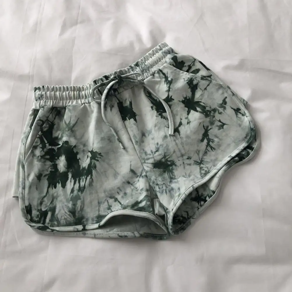 

Versatile Women Casual Trousers Tie-dye Print Women's High Waist Sport Shorts with Elastic Drawstring Wide Leg Pants for Active