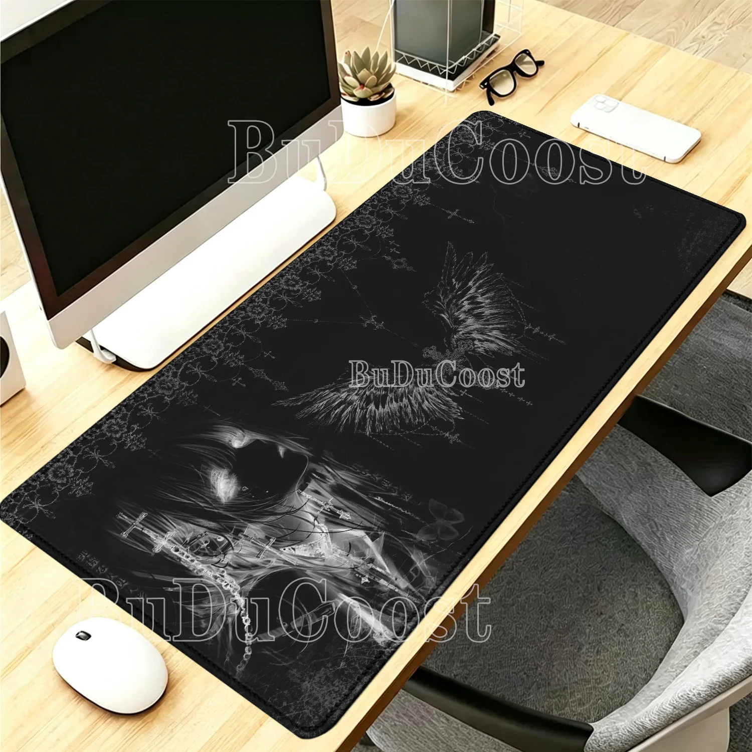Mousepad Anime girl Aesthetics Angel Mouse Pad Office Keyboard Office E-Sports Carpet PC HD printing overlock 400x900mm Desk Mat view 3