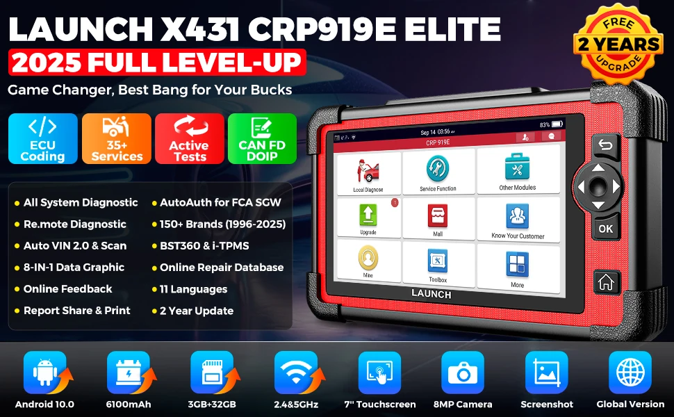 

2025 LAUNCH X431 CRP919E Car Diagnostic Tools CAN FD/DOIP Auto OBD OBD2 Scanner All System Bidirectional 31+ Reset ECU Coding