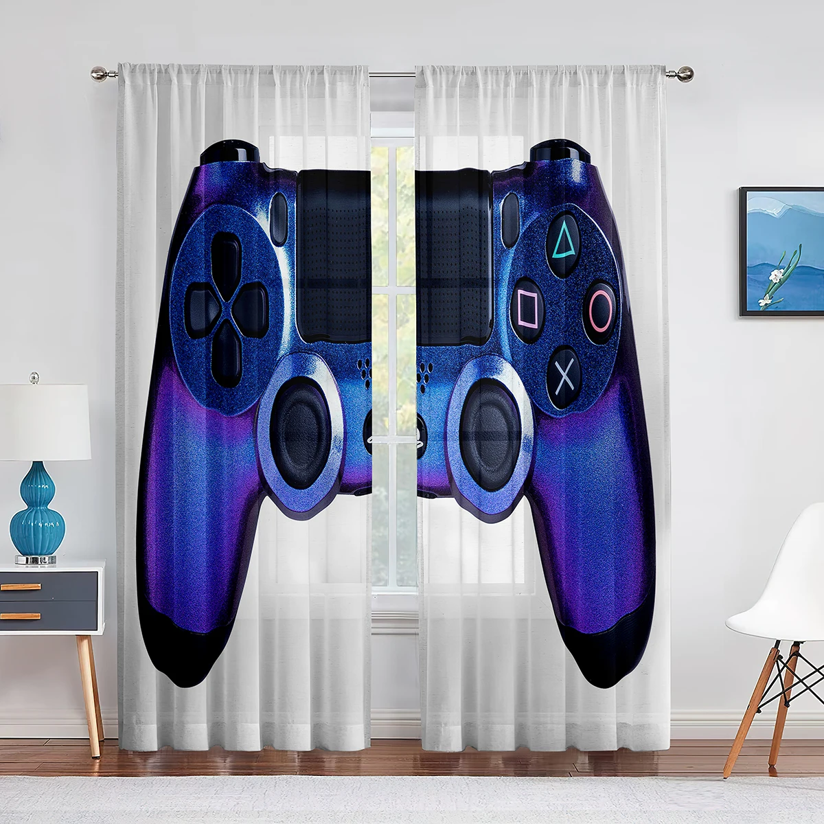 Gamepad Gamer Curtains Video Games Controller Cool Window Transparent Curtains 2Panels for Living Room Boys Girls Bedroom Decor