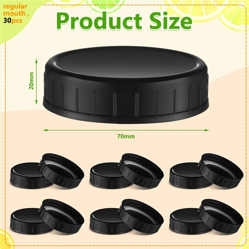 Couvercles en plastique pour bocaux Mason polyvalents (70Mm), 30 pièces, avec joint en caoutchouc, parfaits pour les bocaux de conserve à bouche régulière, faciles à utiliser